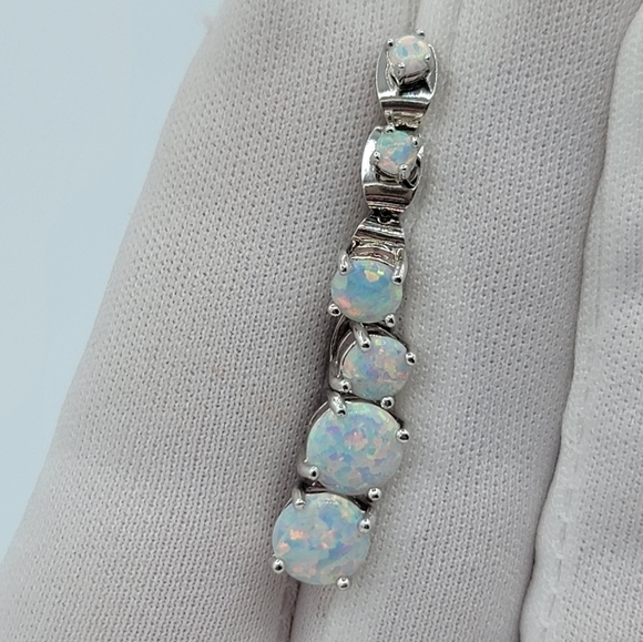 Lab Created Opal Silvertone Earrings Set of 3 Pairs #683 - Picture 6 of 8